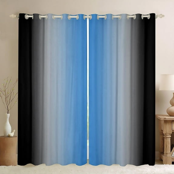 Blue Darkening Drapes (2 Panels, 52 x 84 Inch) Ombre Black Curtains for Bedroom Living Room for Kids Decor Gradient Style 30%-50% Blackout Curtains Abstract Window Treatments