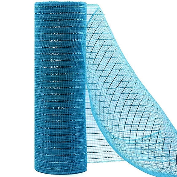 Blue Deco Mesh Ribbon 10 in x 30 ft,Basic Metallic Poly Mesh Ribbon Rolls for DIY Wreath Supplies Christmas Tree Halloween Decoration Gift Wrapping,Floral