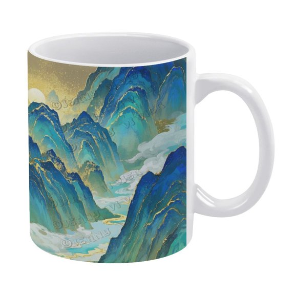 Blue Decor Mountain Themed 11 oz Coffee Mug - Ceramic, Great for Coffee and Tea Lovers