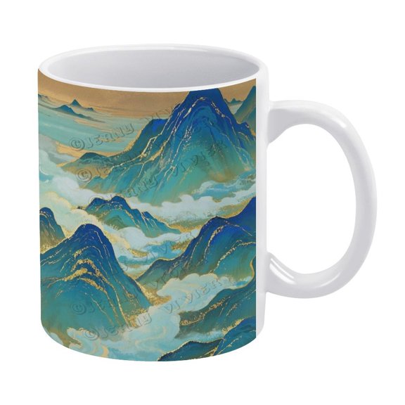 Blue Decor Mountain Themed 11 oz Coffee Mug - Ceramic, Stylish, and Perfect for Daily Use