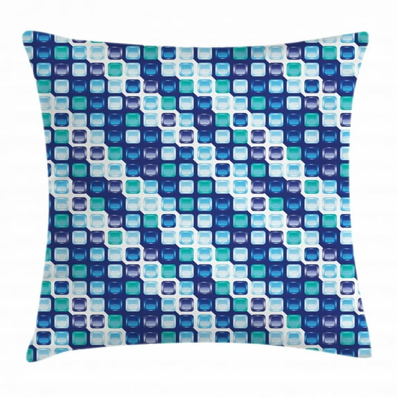 Blue Decor Throw Pillow Cushion Cover, Retro Vintage Modern Design with Mosaics Geometrical Squares, Decorative Square Accent Pillow Case, 18 X 18 Inches, Light Blue White Dark Blue, by Ambesonne