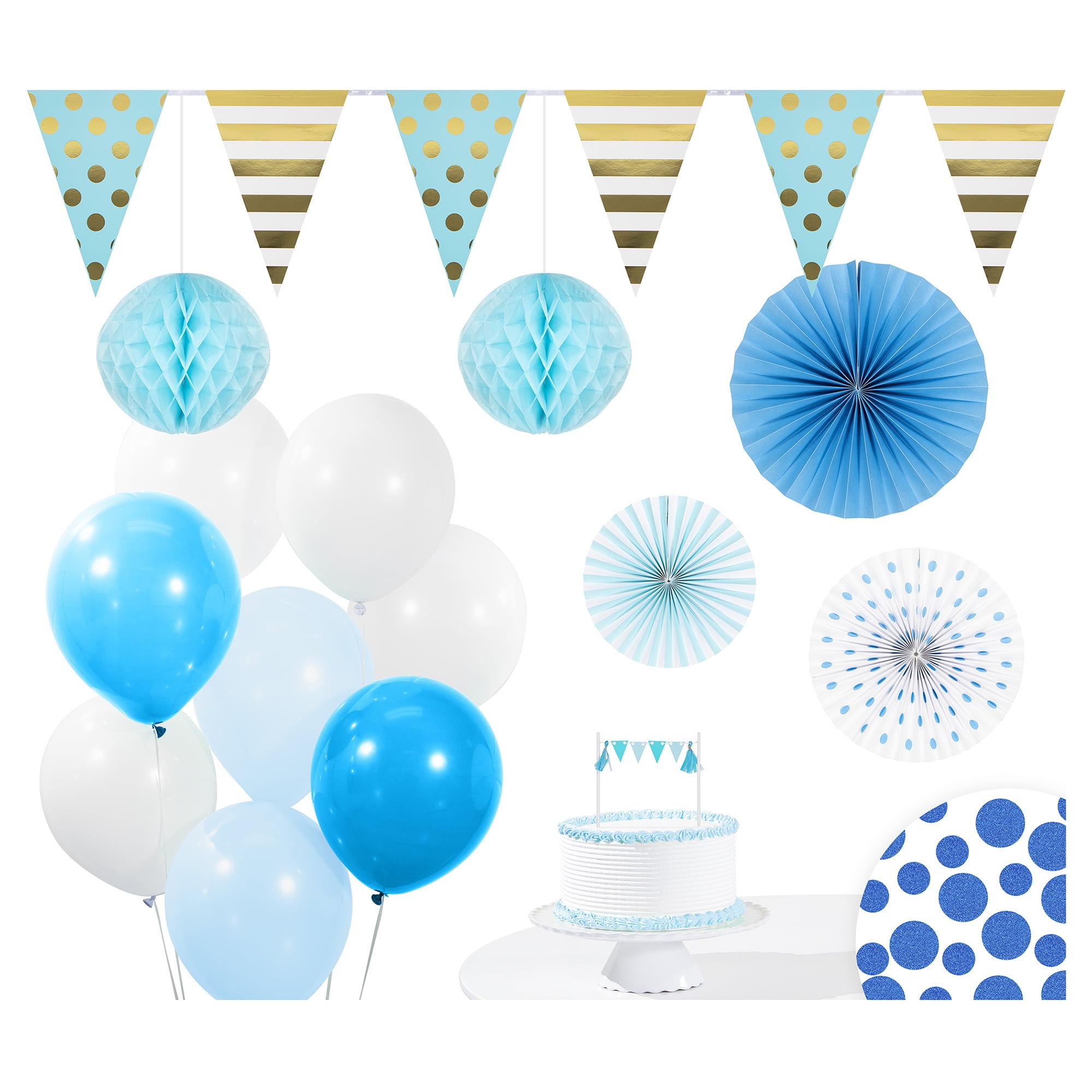 Way to Celebrate Blue Decoration Kit, 36-Piece Party Set with Plastic and Latex Accessories