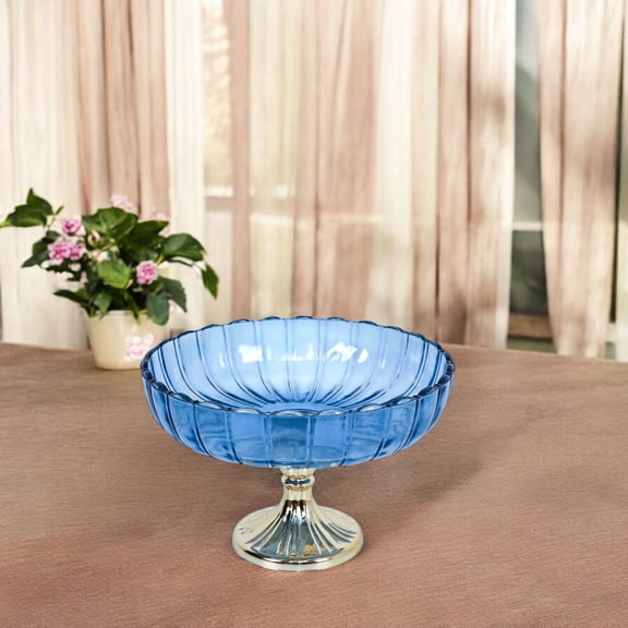 Blue Decorative Glass Fruit Bowl Elegant Centerpiece for Dining and Home Decor