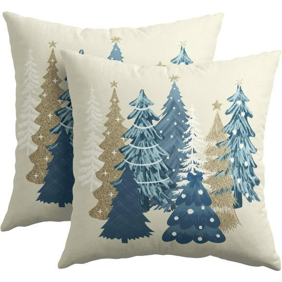 Blue Decorative Pillow Covers 20x20 Inch Set of 2 Christmas Tree Outdoor Throw Pillow Covers Winter Xmas Holiday Pillowcases Cushion Covers for Home Couch Christmas Decor