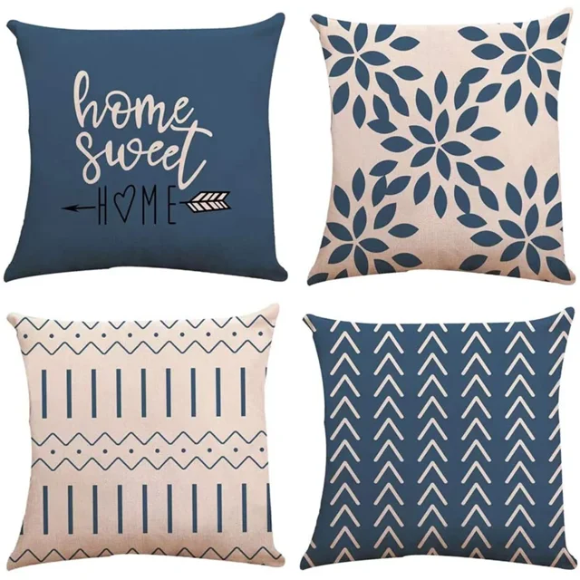 Blue Decorative Pillow Covers Modern Sofa Throw Pillow Case Outdoor Linen Fabric Pillow Case for