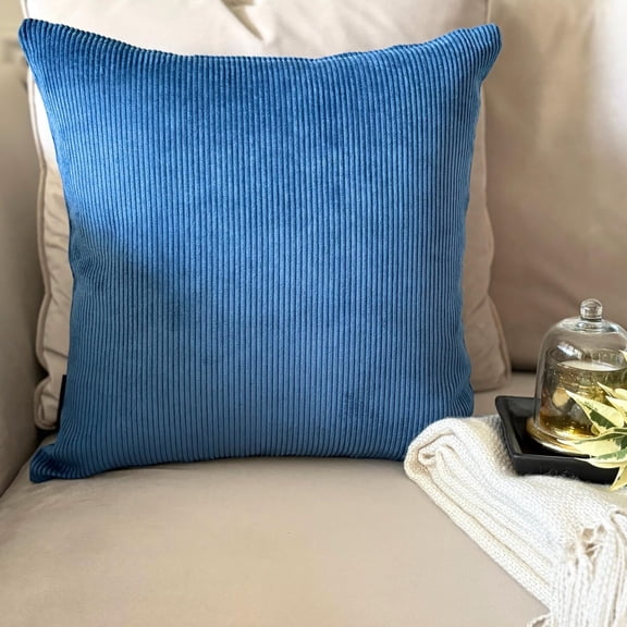 Blue Decorative Throw Pillow Covers 12"x12" | Modern Velvet Cushion Cover Striped | Ribbed Corduroy Velvet Pillowcases for Couch, Sofa Bedroom & Living Room, Modern Home Décor - Blue Cords
