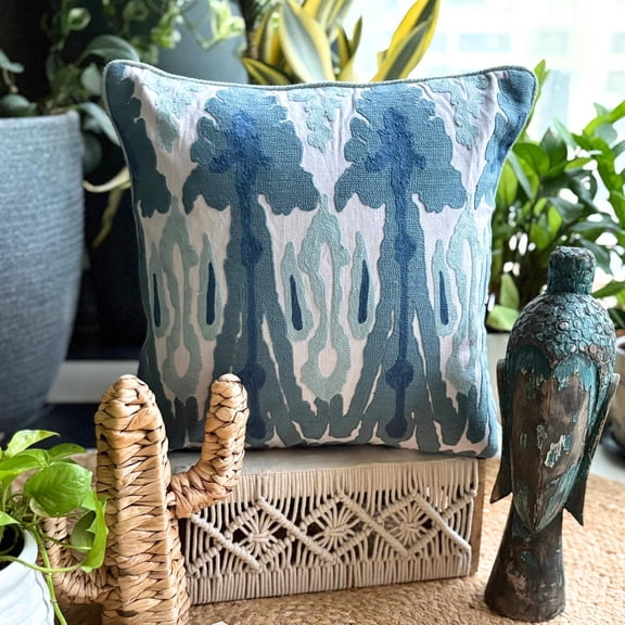 Blue Decorative Throw Pillow Covers 16"x16" | Contemporary Cotton Cushion Cover Abstract | Abstract Pattern Pillowcases for Couch, Sofa Bedroom & Living Room, Modern Home Décor - Thread Trace