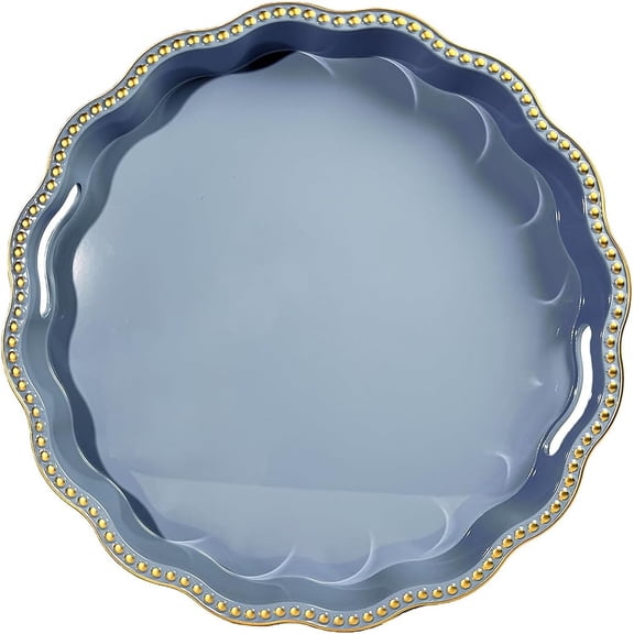 Blue Decorative Tray for Coffee Table, Wavy Scallop Beaded Plastic Serving Tray forKitchen Counter, Ottoman, Living Room, (13")