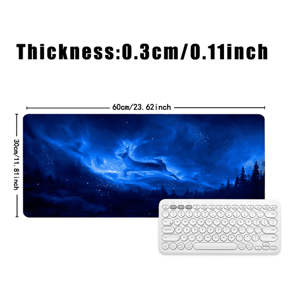 Blue Deer Galaxy Art Mouse Pad 31.5 x 11.82 inches Rubber Desk Mat for Office and Gaming