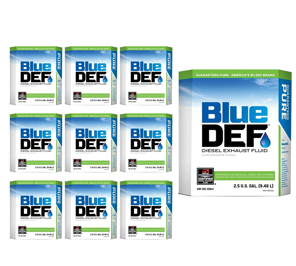 Blue Def (10 Pack) Diesel Exhaust Fluid 2.5 Gallon for All Diesel SCR Systems - Emissions Reduction - 300 Miles Per Gallon Approx