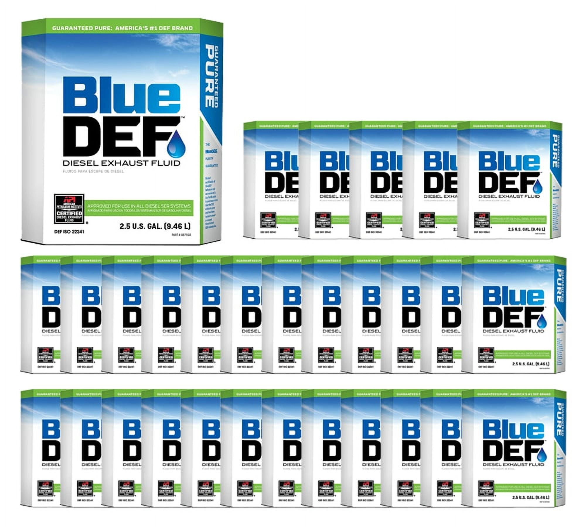 Blue Def (30 Pack) Diesel Exhaust Fluid 2.5 Gallon for All Diesel SCR Systems - Emissions Reduction - 300 Miles Per Gallon Approx