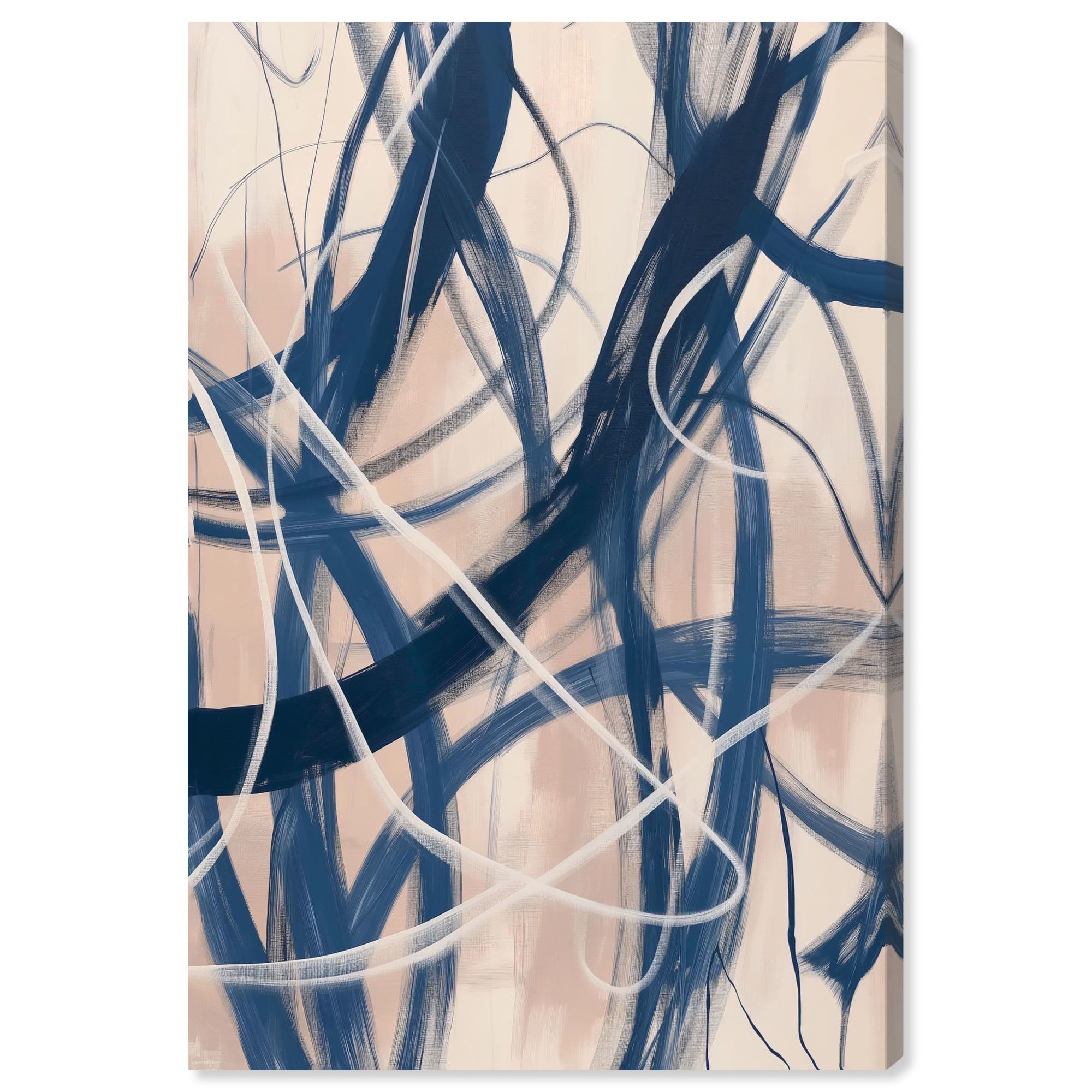 Indigo and Beige Abstract Canvas Art, 15" x 10"