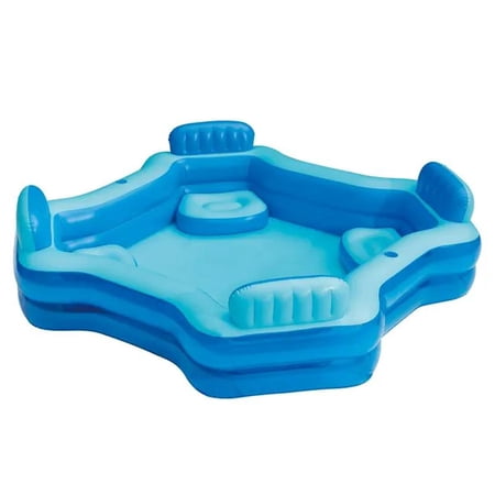 Blue Deluxe Comfort Inflatable Family Swimming Pool, 4 Seats, Square