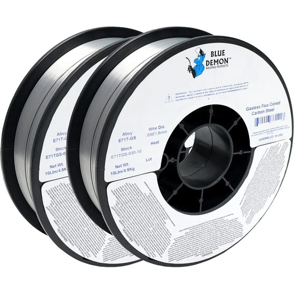 Blue Demon E71TGS X .030 X 10 LB X 2 Pack MIG/GMAW Gasless Flux Core Carbon Steel Welding Wire, All Position, Easy Slag Removal, Formulated To Provide Porosity-Free, X-Ray Quality Welds