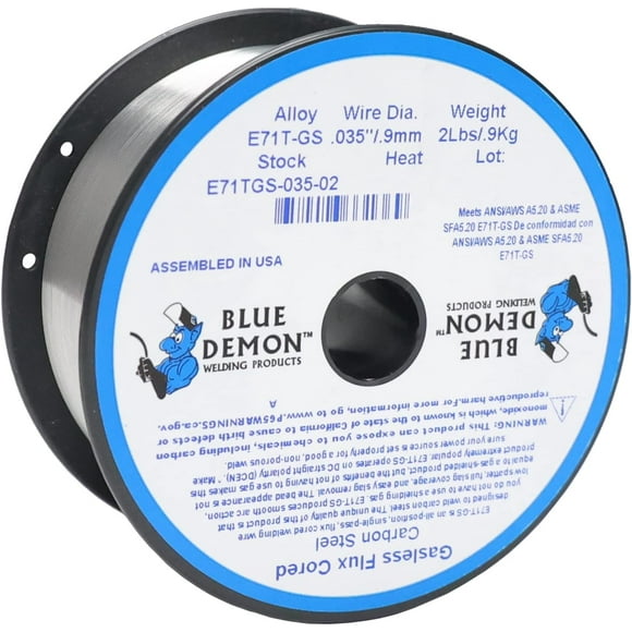 Blue Demon E71TGS X .035 X 2 LB MIG/GMAW Gasless Flux Core Carbon Steel Welding Wire, All Position, Easy Slag Removal, Formulated to Provide Porosity-Free, X-Ray Quality Welds