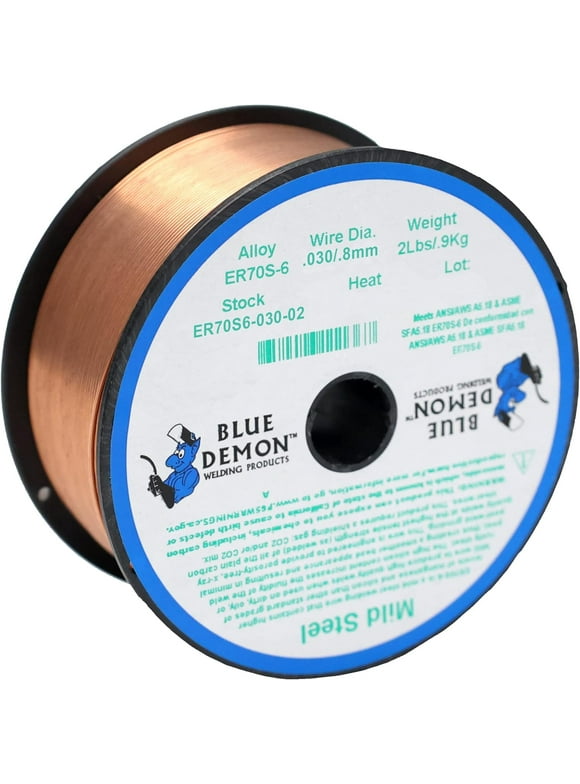 Blue Demon ER70S6 MIG/GMAW Carbon Steel Welding Wire, All Position, Low Spatter, Formulated to Provide Porosity-Free, X-Ray Quality Welds even on Dirty/Rusty Steel (.030" 2# Spool)