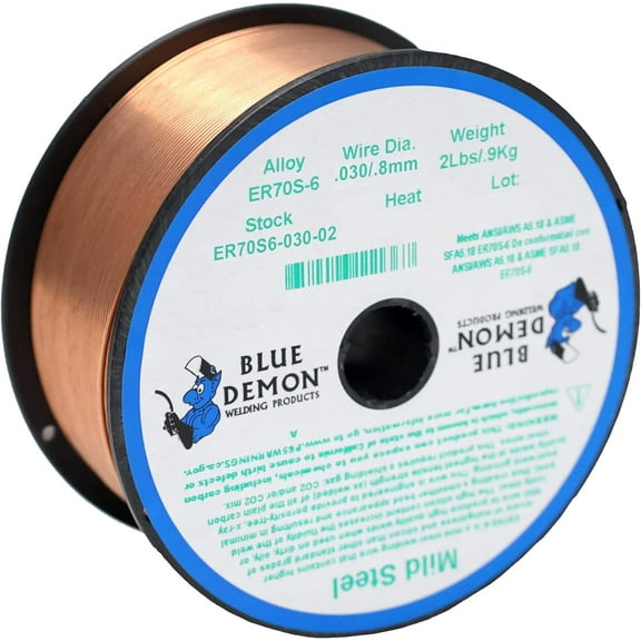 Blue Demon ER70S6 MIG/GMAW Carbon Steel Welding Wire, All Position, Low Spatter, Formulated to Provide Porosity-Free, X-Ray Quality Welds even on Dirty/Rusty Steel (.030" 2# Spool)