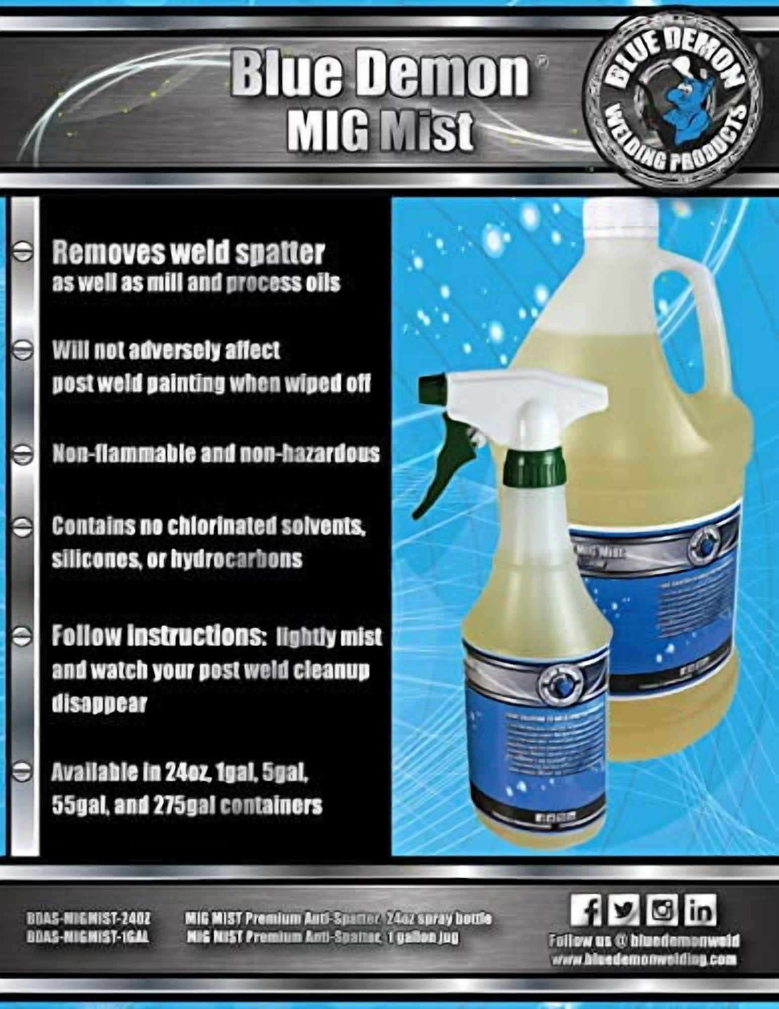 Blue Demon MIG MIST Premium Anti-Spatter, Methylene Chloride Free, Non ...