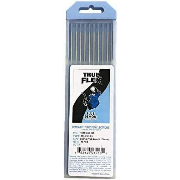 Blue Demon True Flex Bendable Tungsten Electrodes, 3/32" x 7", 10 pc pack
