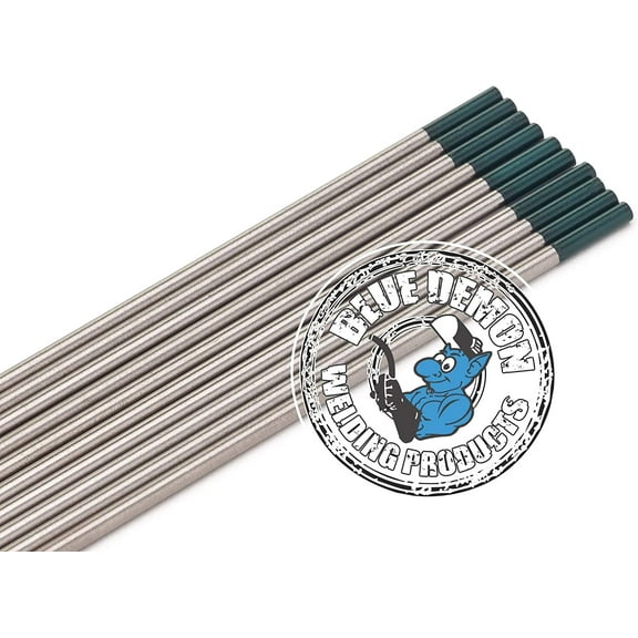 Blue Demon Welding Tungsten Electrodes, Pure Tungsten, GREEN, EWP, 3/32 in x 7 in x 10 pc pack TEP-332-10T