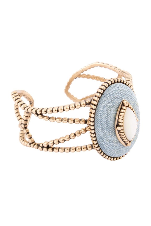 Blue Denim Dreams White Mother of Pearl Golden Cuff Bracelet