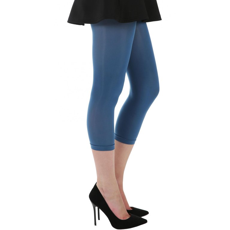 Blue Denim Opaque Capri Footless Tights for Women