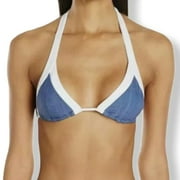 Blue Denim/White Strap Slide Triangle Bikini Top Women's Swimwear--_