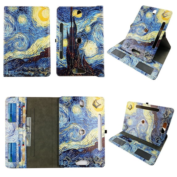 Blue Design Universal Case for Tablet 9.6-10.5 360 Rotating Folio Stand Protector Pu Leather Cover Travel e-reader Cases Card Cash Slots Multiple Viewing Angles