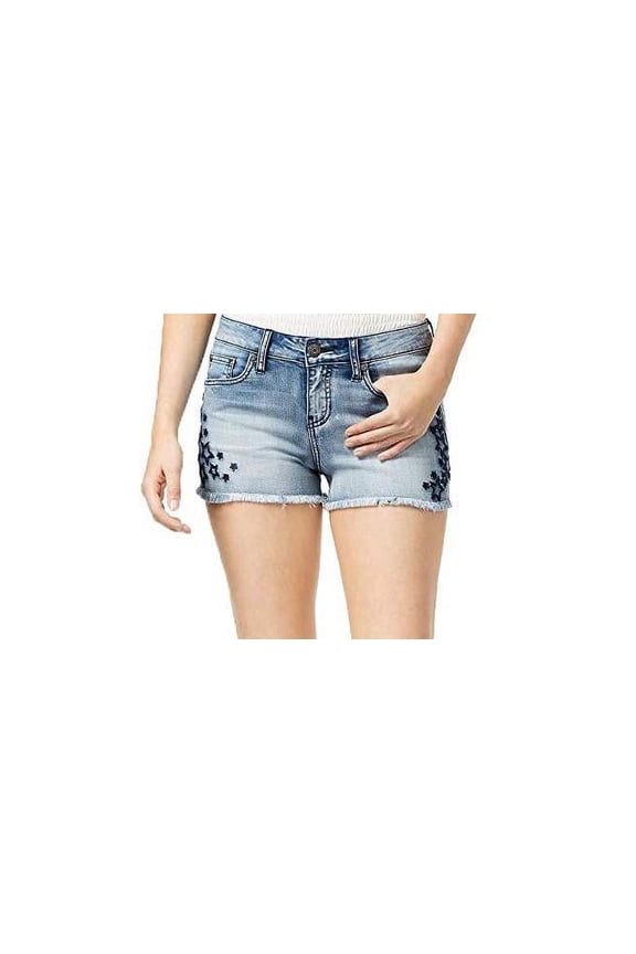 Juniors Star Embroidered Raw Edge Denim Shorts Gibson 15