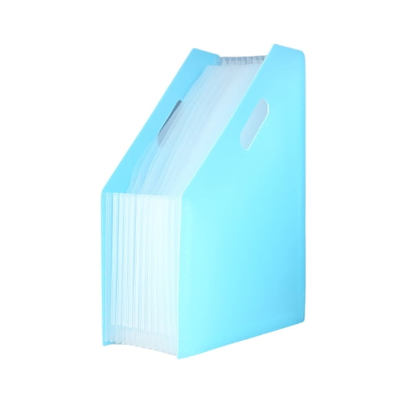 Blue Desktop Vertical File Organizer, A4 13-Pocket Expandable Document Folder with Handle Cutout and Slanted Design for Office and Everyday Use