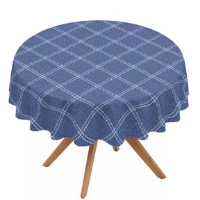 Blue Diagonal Plaid Round Tablecloth 54 inches Modern Crosshatch Lines Argyle Geometric Waterproof Oil-Proof Table Cloth Round Table Cover for Holiday Party Picnic Dinner Decor Indoor and Outdoor Use