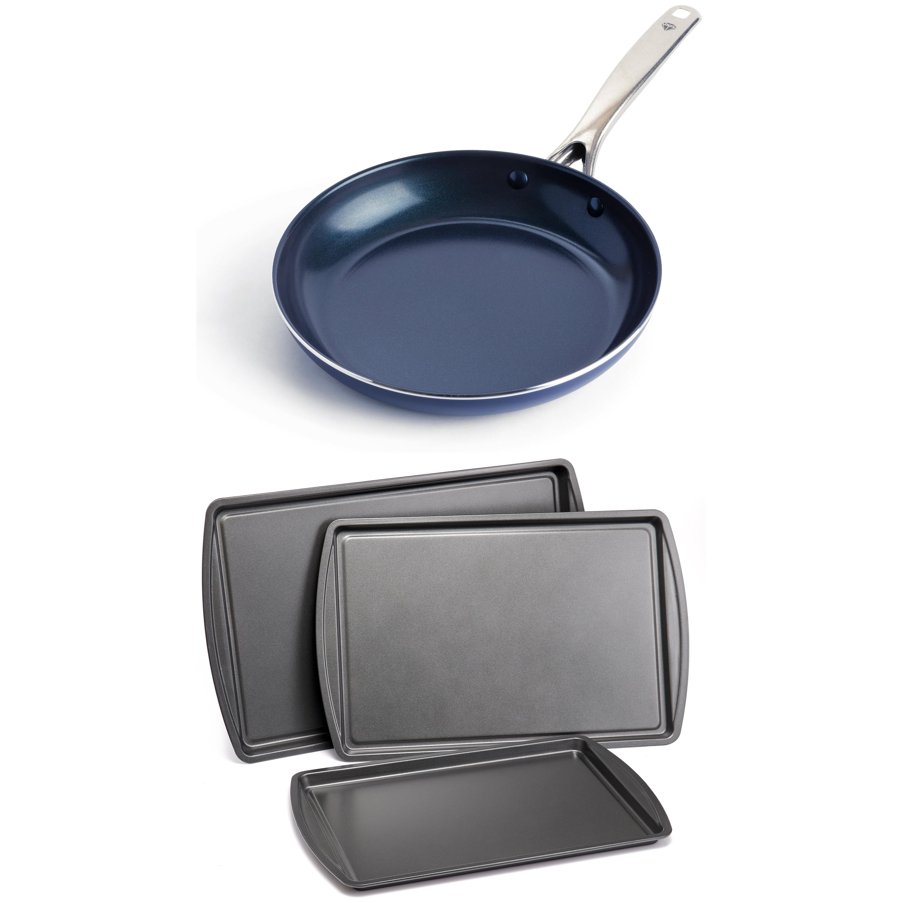 Blue Diamond 10-Inch Ceramic Nonstick Frypan with Mainstays 3-Piece Nonstick Cookie Sheet Bakeware Bundle