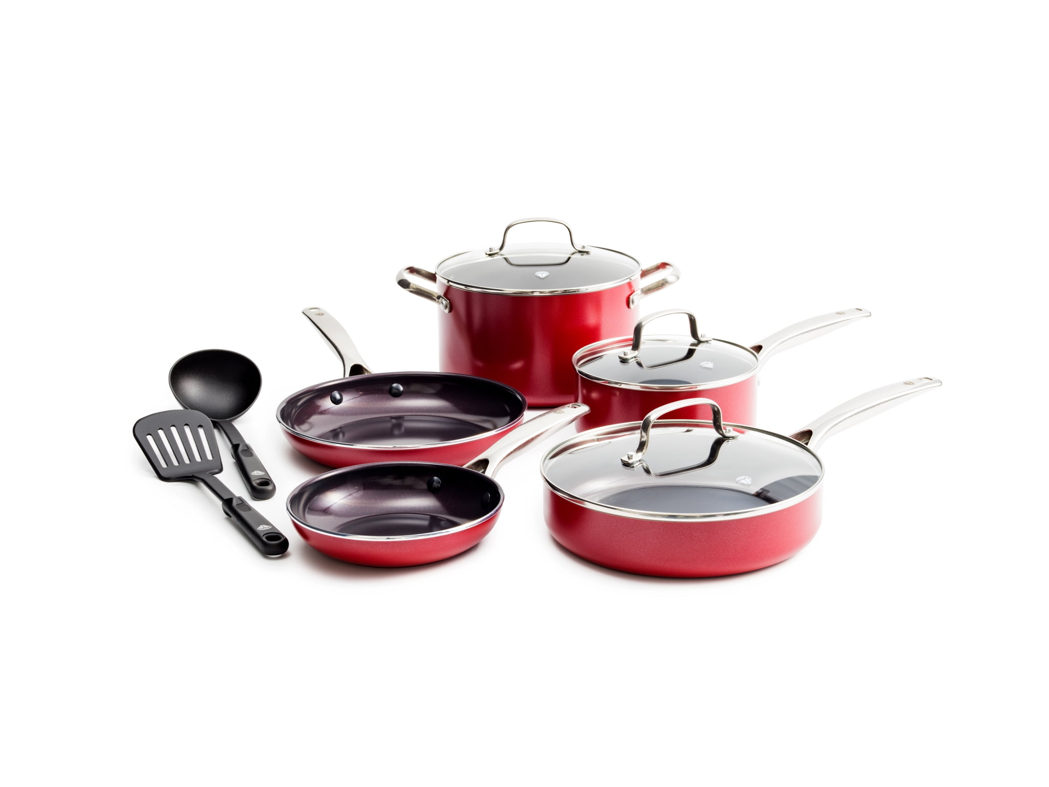 10 Pc Cold-Forged Induction Ceramic Cookware Set - Red