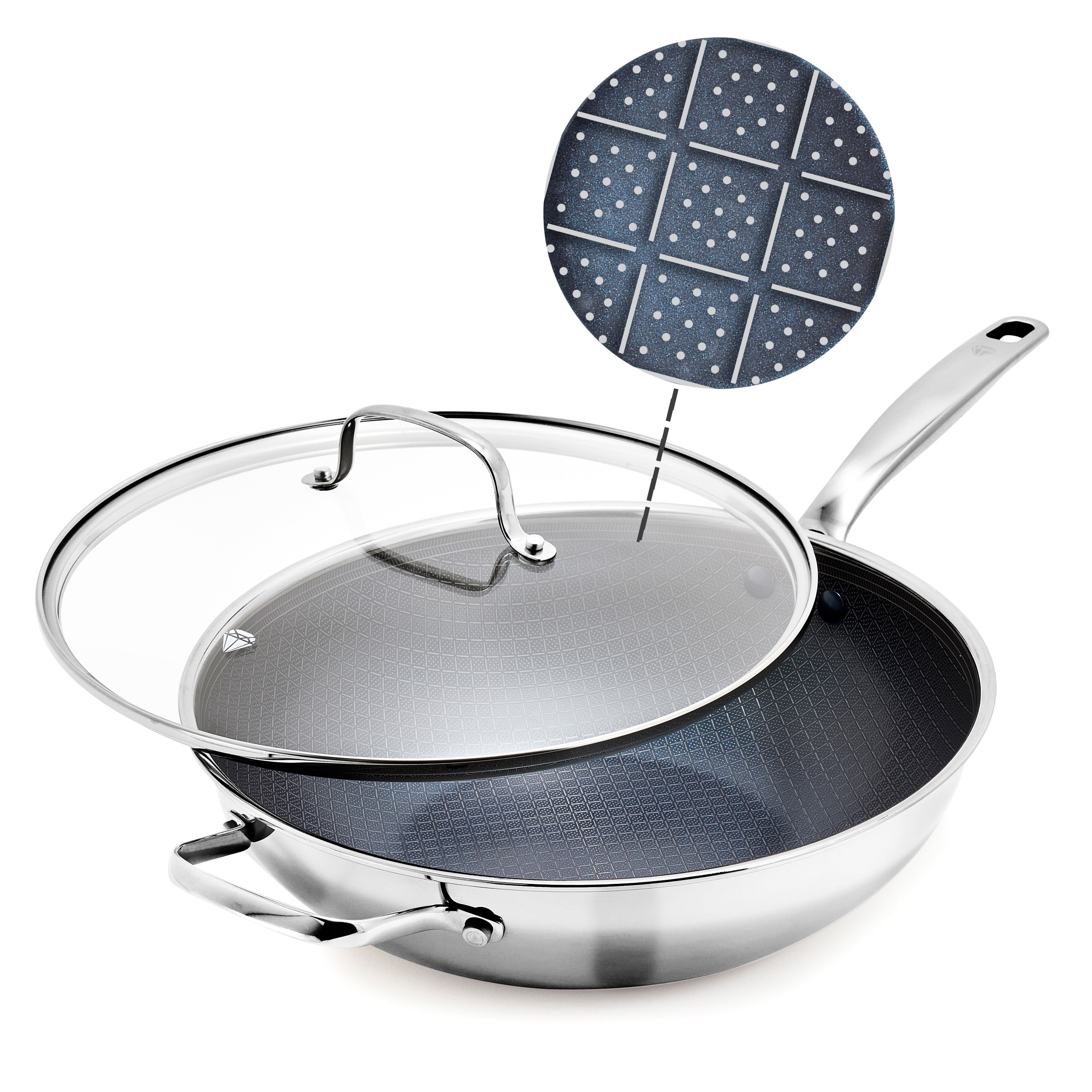 Blue Diamond 12 Diamond Bond Ceramic Nonstick Hybrid Stainless Steel Wok with Lid, Induction Ready