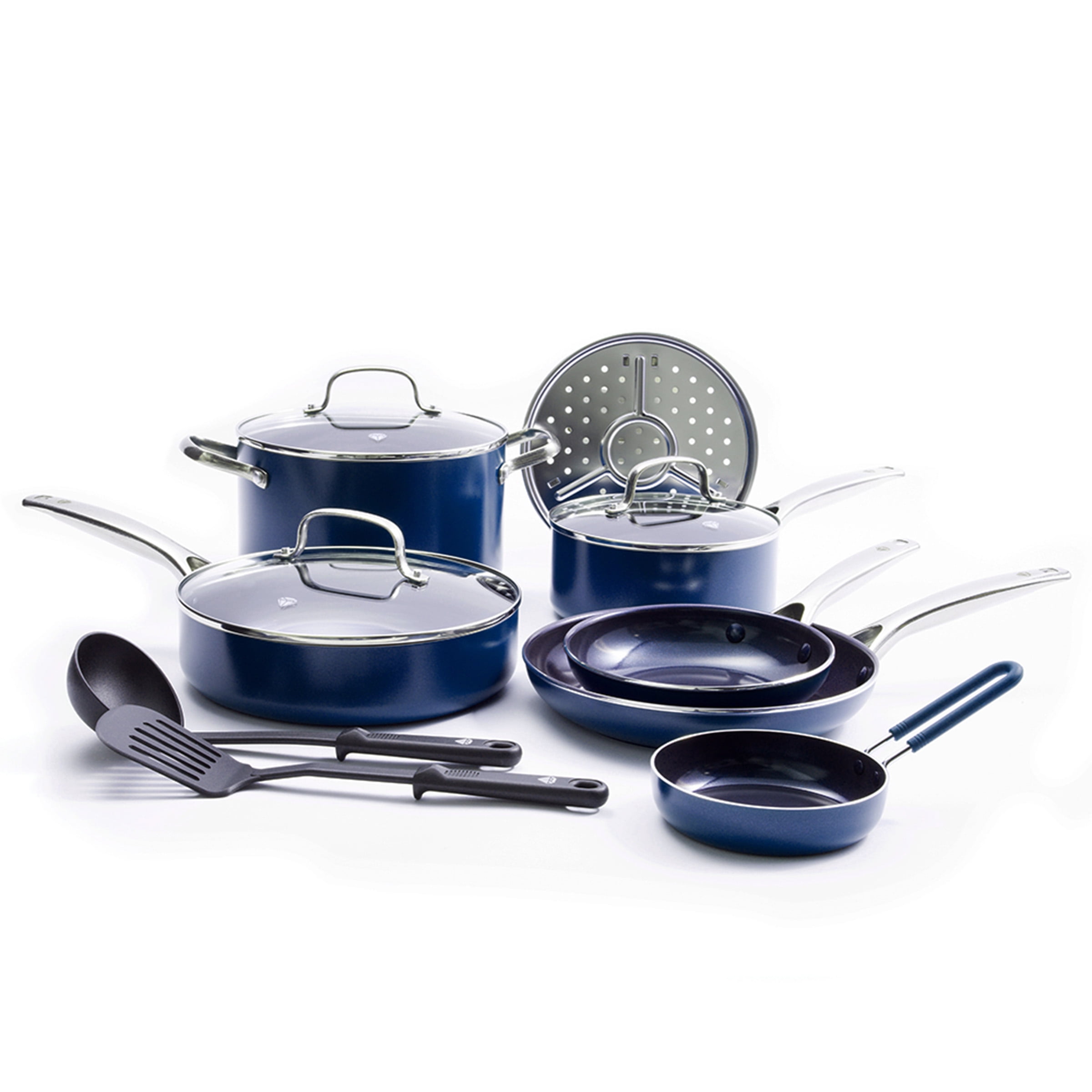 Blue Diamond Toxin-Free Ceramic and Dishwasher Safe 12-Piece Pots and Pans  Cookware Set, Pink 