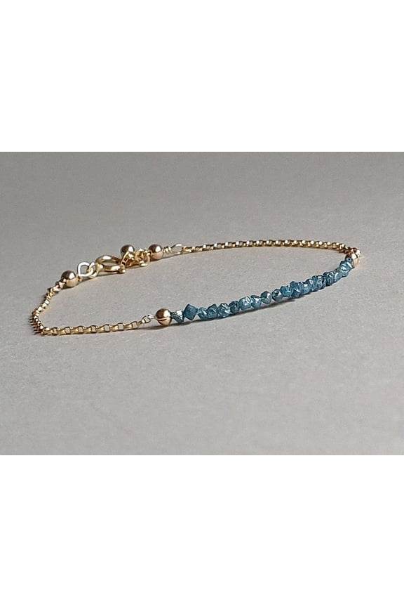 Blue Diamond 2-2.5mm Nugget Shape Rough Cut Beads 7 inch adjustable Gold Plated Clasp Bracelet for men, women, unisex. Link Chain Stacking Bracelet.|LINK_01424