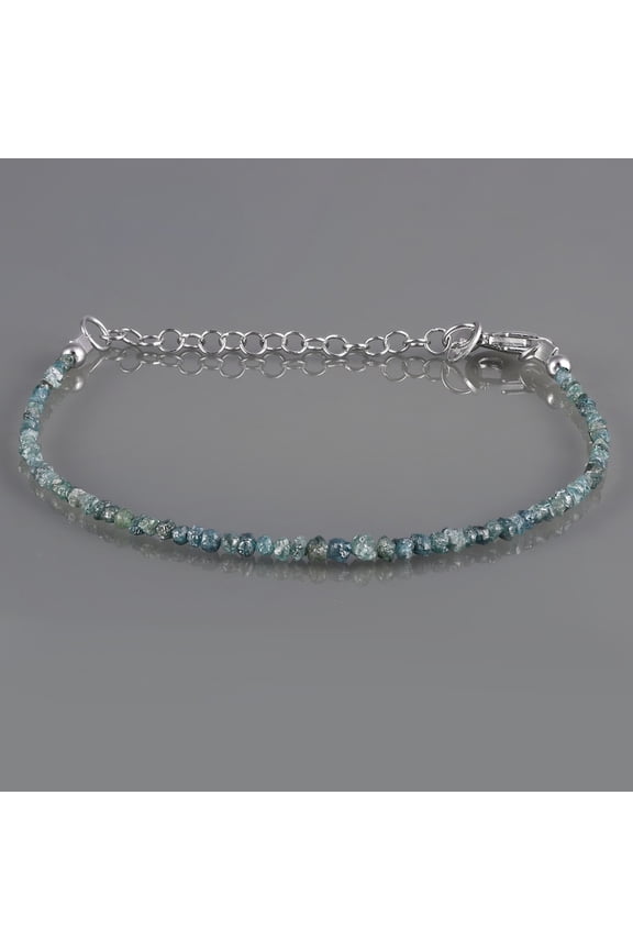 Blue Diamond 2-2.5mm Nugget Shape Rough Cut Beads 7 inch adjustable Silver Plated Clasp Bracelet for men, women, unisex. Link Chain Stacking Bracelet.|LINK_01425