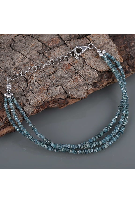 Blue Diamond 2-2.5mm Nugget Shape Rough Cut Beads 7 inch adjustable Silver Plated Clasp Bracelet for men, women, unisex. Link Chain Stacking Bracelet.|LINK_01426