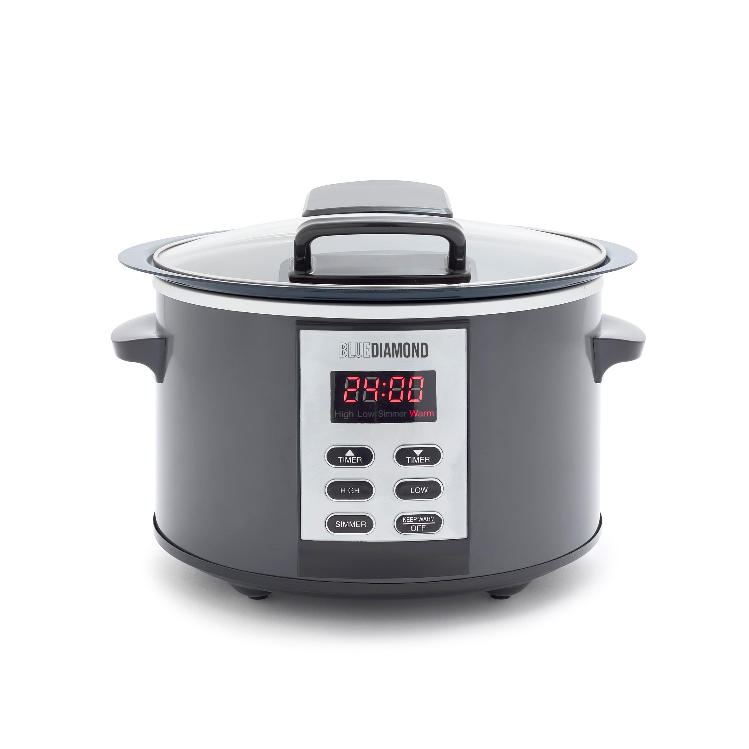 Blue Diamond 5 Quart Ceramic Nonstick Slow Cooker with Hinged Lid, Graphite