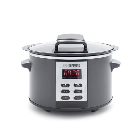 Blue Diamond 5 Quart Ceramic Nonstick Slow Cooker with Hinged Lid, Graphite