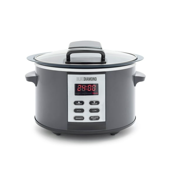 Blue Diamond 5 Quart Ceramic Nonstick Slow Cooker with Hinged Lid, Graphite