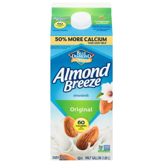 Blue Diamond Almond Breeze Original Almond Milk, Half Gallon, 64 fl oz (Pack of 6)