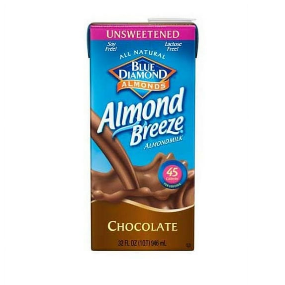 Blue Diamond Almond Breeze Unsweetened Chocolate Beverage 32 oz Tetra Packs - Pack of 6