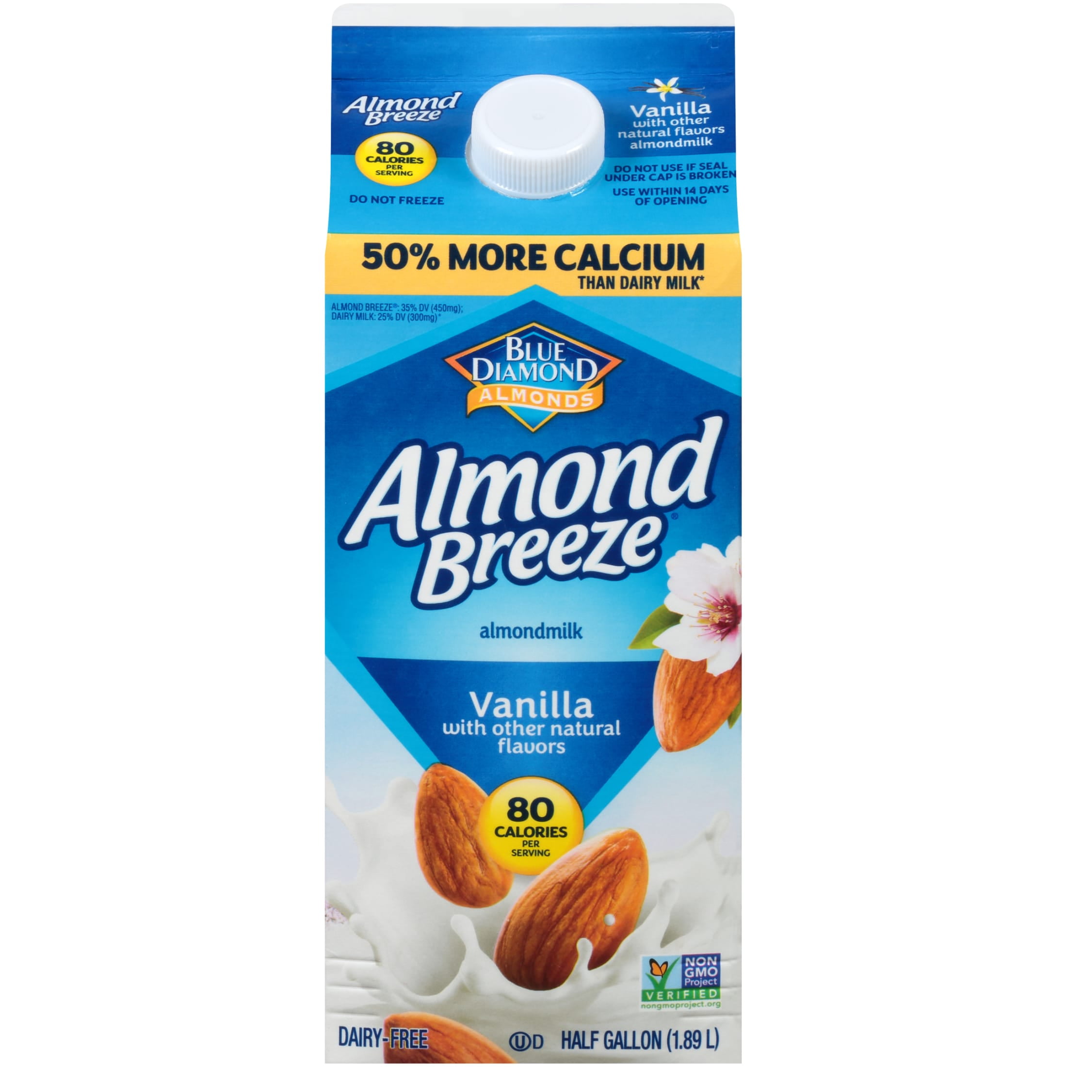 Blue Diamond Almond Breeze Vanilla Almond Milk, Half Gallon, 64 fl oz (Pack 6)