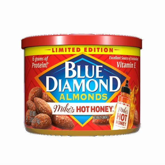 Blue Diamond Almond, Mikes Hot Honey Almonds Flavored Snack Nuts, 6 Oz. Resealable Can -3 count