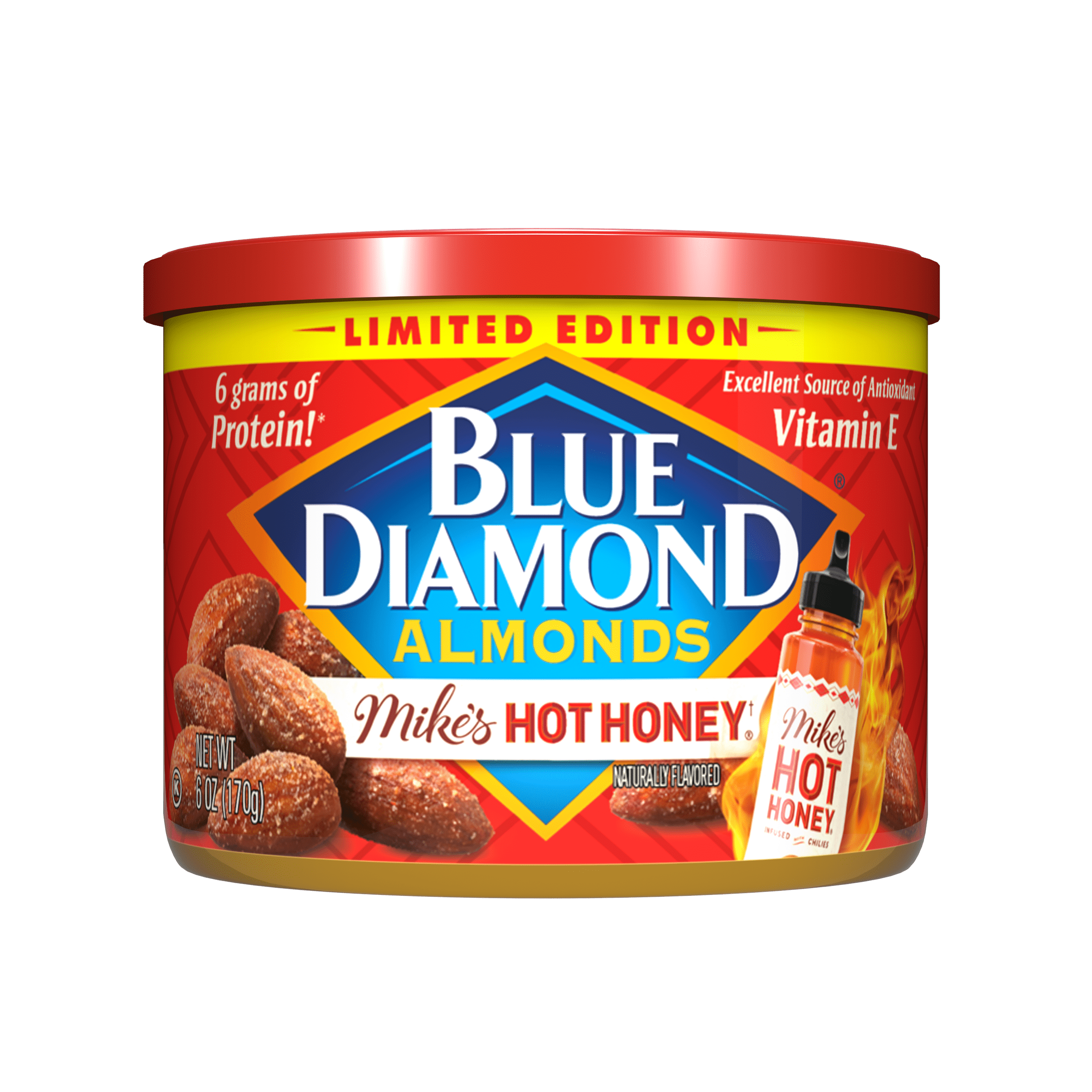 Blue Diamond Almond, Mikes Hot Honey Almonds Flavored Snack Nuts, 6 oz. Resealable Can