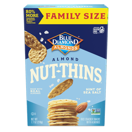 Blue Diamond Almond Nut-Thins Crunchy Rice Crackers, Baked, 7.7 oz, Shelf Stable, Gluten Free, Cardboard Box
