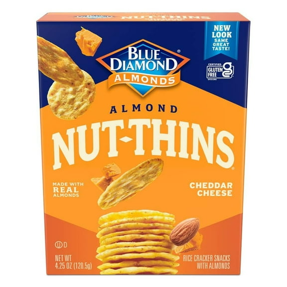 Blue Diamond Almond Nut-Thins Nut & Rice Cracker Snacks Cheddar Cheese 4.25 oz Pack of 2