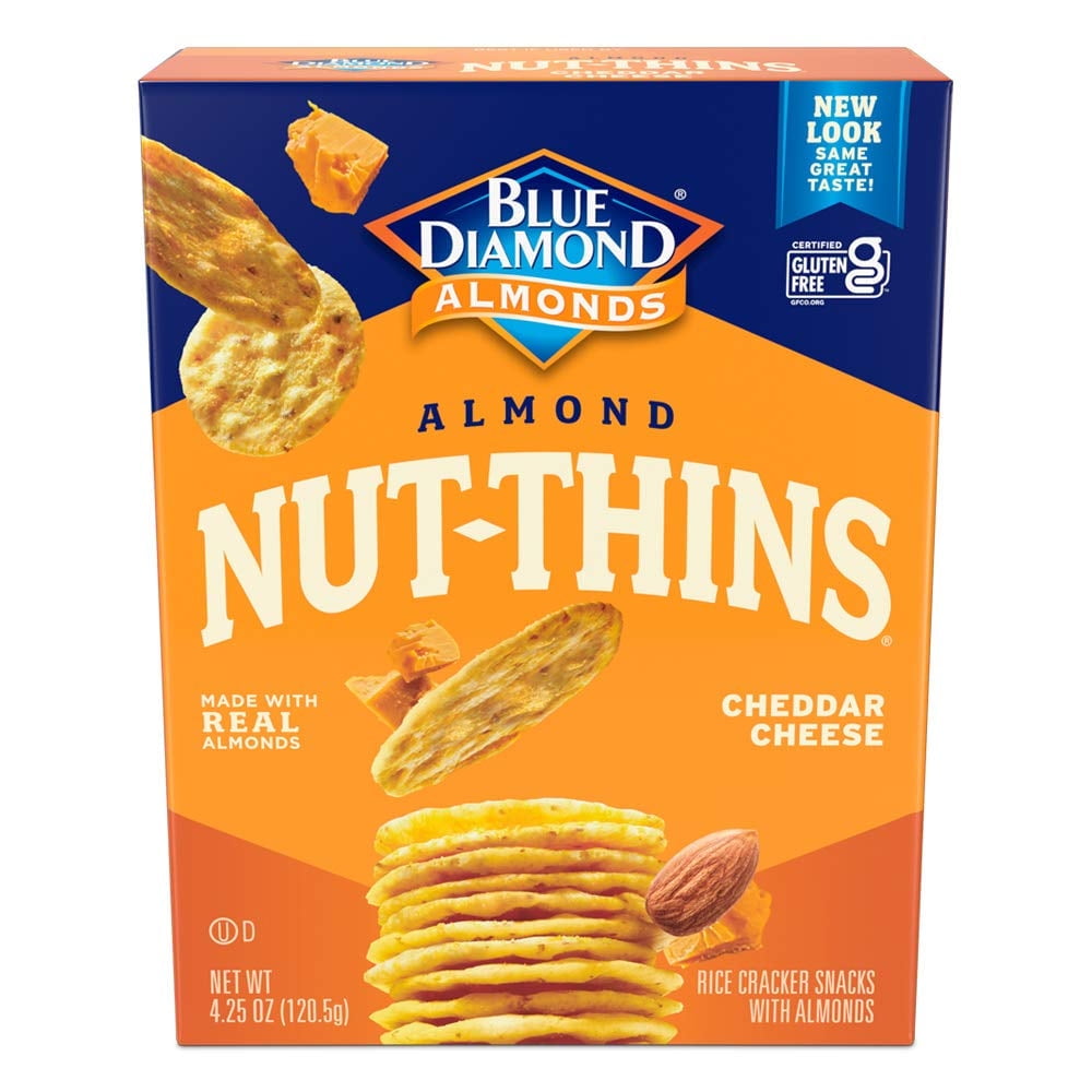 Blue Diamond Almond Nut-Thins Nut & Rice Cracker Snacks Cheddar Cheese 4.25 oz Pack of 3