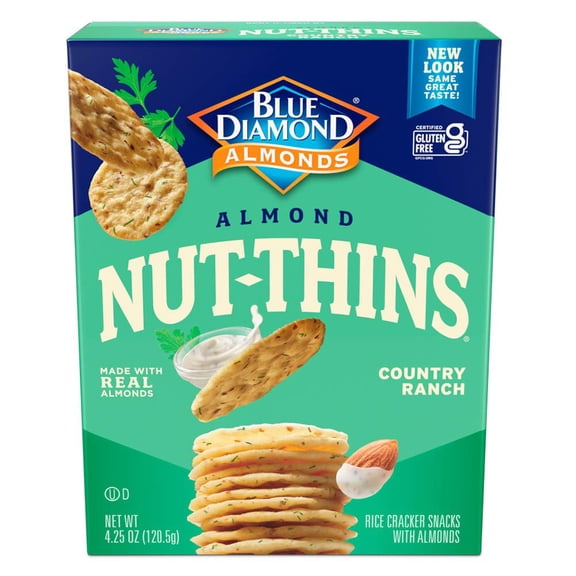Blue Diamond Almond Nut-Thins Nut & Rice Cracker Snacks Country Ranch 4.25 oz Pack of 2